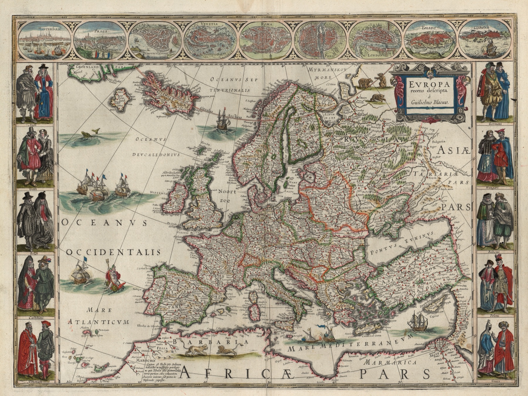 Seventeenth-century map of Europe and North Africa by Willem Blaeu